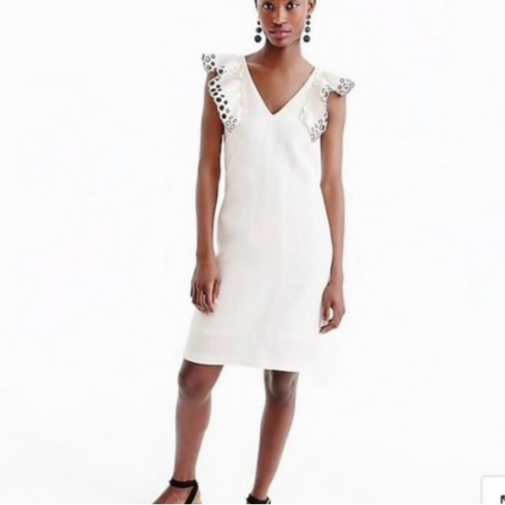 J. Crew Collection White Eyelet Flutter Sleeve Linen
Sheath Dress Size 2 - Picture 3 of 15